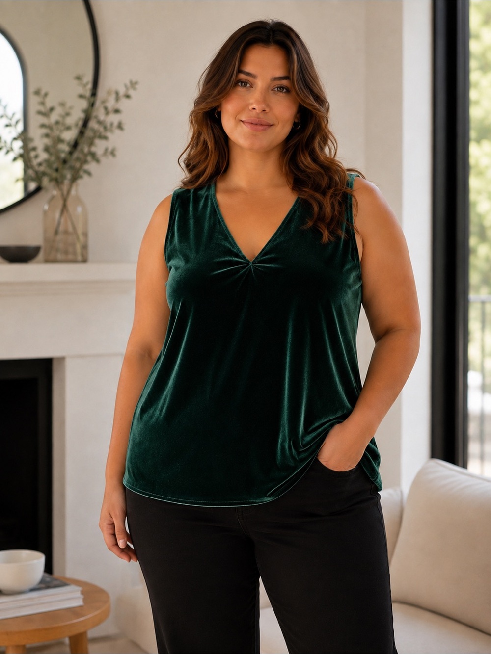 J.Crew 2X Dark Green Velvet V-Neck Sleeveless Top